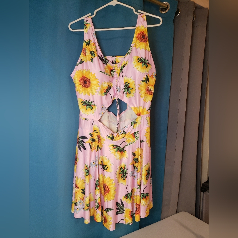 5X One-Piece Sunflower Swimsuit pink